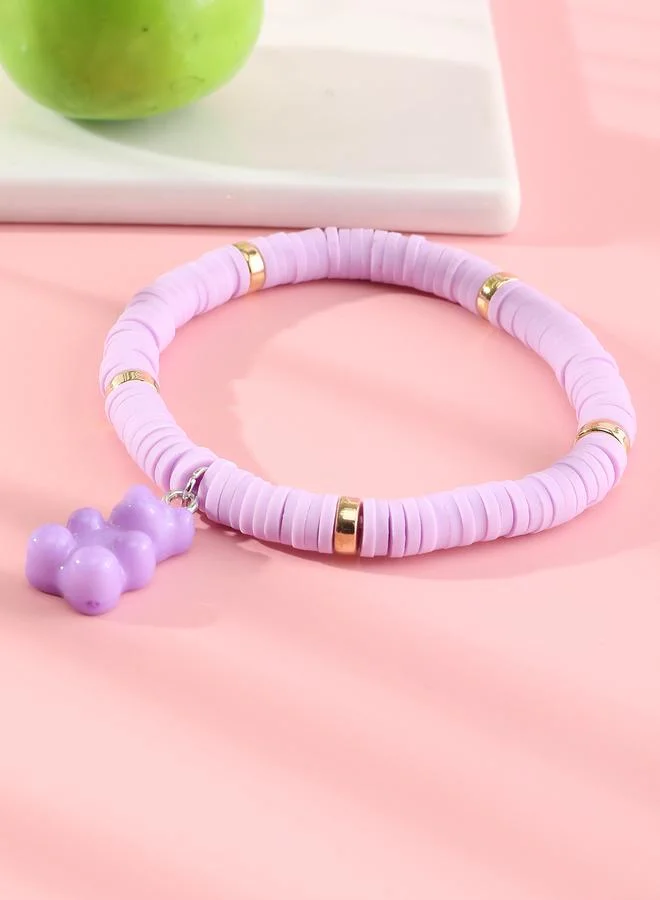 Take Two Girls Purple Gummy Bear Charm Beaded Bracelet