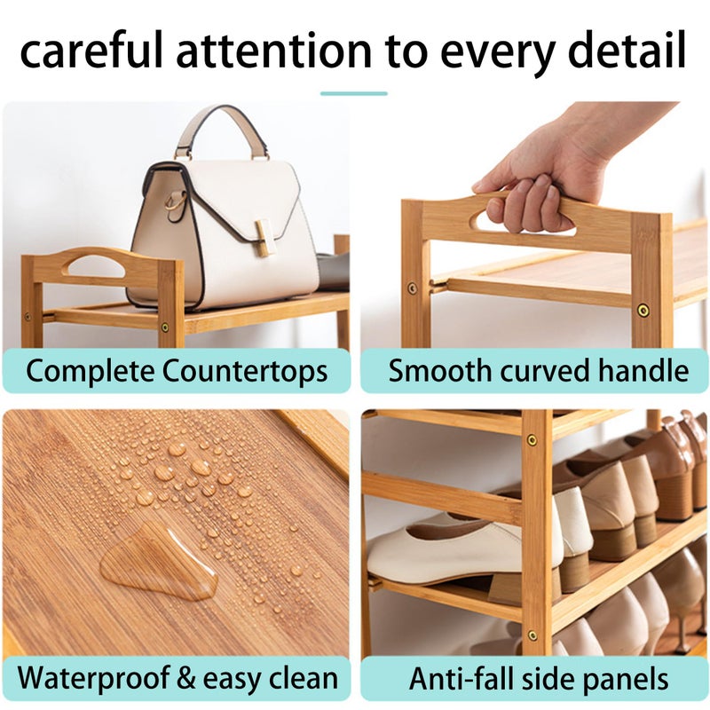 HOLTPHILI 3 Tier Shoe Rack Bamboo Shoe Shelf Storage Organizer Shoe Stand for Closet, Entryway, Hallway, Bathroom and Living Room, Natural - Image 4
