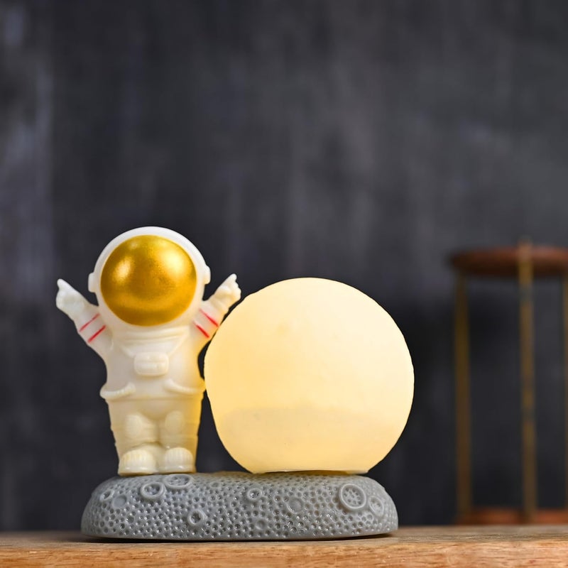 ZAICUS 10 cm Moon Lamp with Astronaut Figurine | Stunning Golden LED Light for Home, Office Desk, Car Dashboard, Modern Room Décor, and Perfect Gifting Idea - Image 1