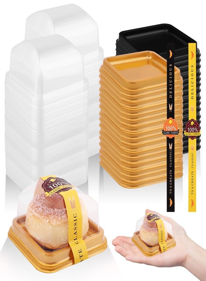 TBoxBo 150 PCS Clear Plastic Mini Cake Boxes 3.5Inch Muffin Boxes Biscuit Boxes Cheese Pastry Moon-Cake Dessert Box Packaging Containers for Party, With Sticker To Secure The Lid - Image 1