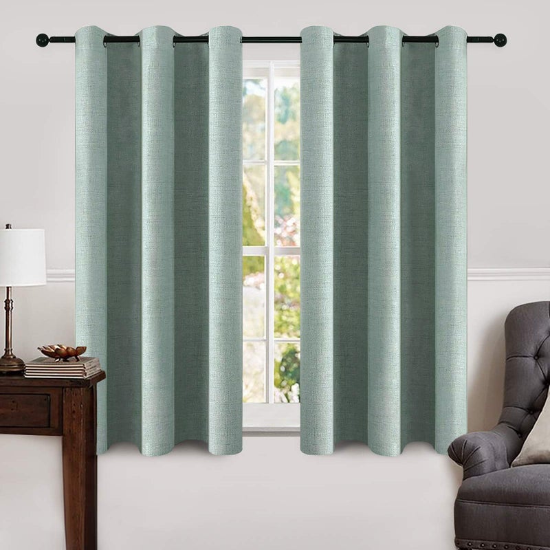 MIULEE MIULEE Linen Blackout Curtains and Drapes 100 Room Darken Thermal Insulated Grommet Window Panels with Coating 2 PCs W 42 x L 63 inches Seafoam Green