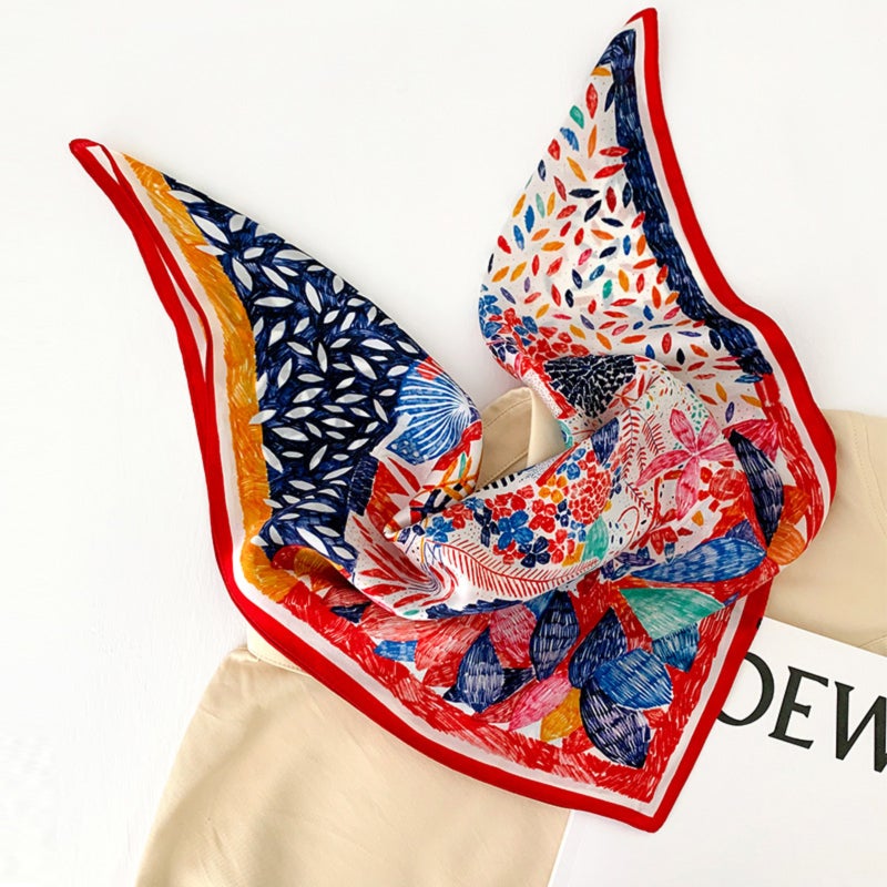 53 * 53Cm small square scarf silk scarf silk square spring and summer scarf headband binding bag/yellow edge camellia - Image 3
