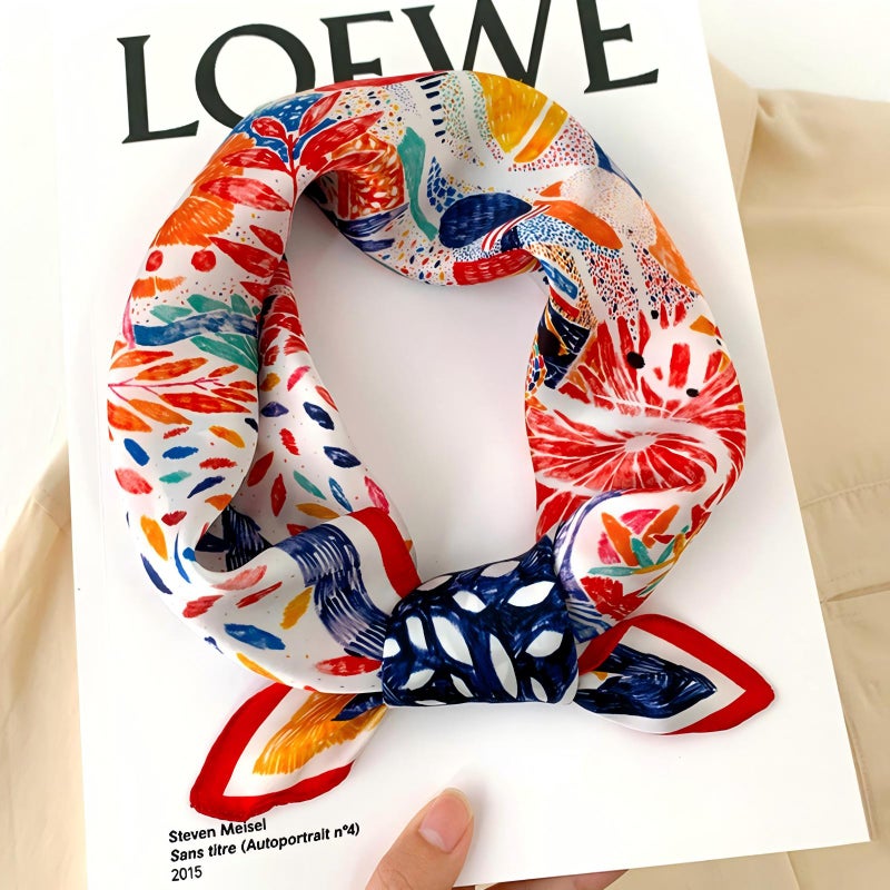 53 * 53Cm small square scarf silk scarf silk square spring and summer scarf headband binding bag/yellow edge camellia - Image 2
