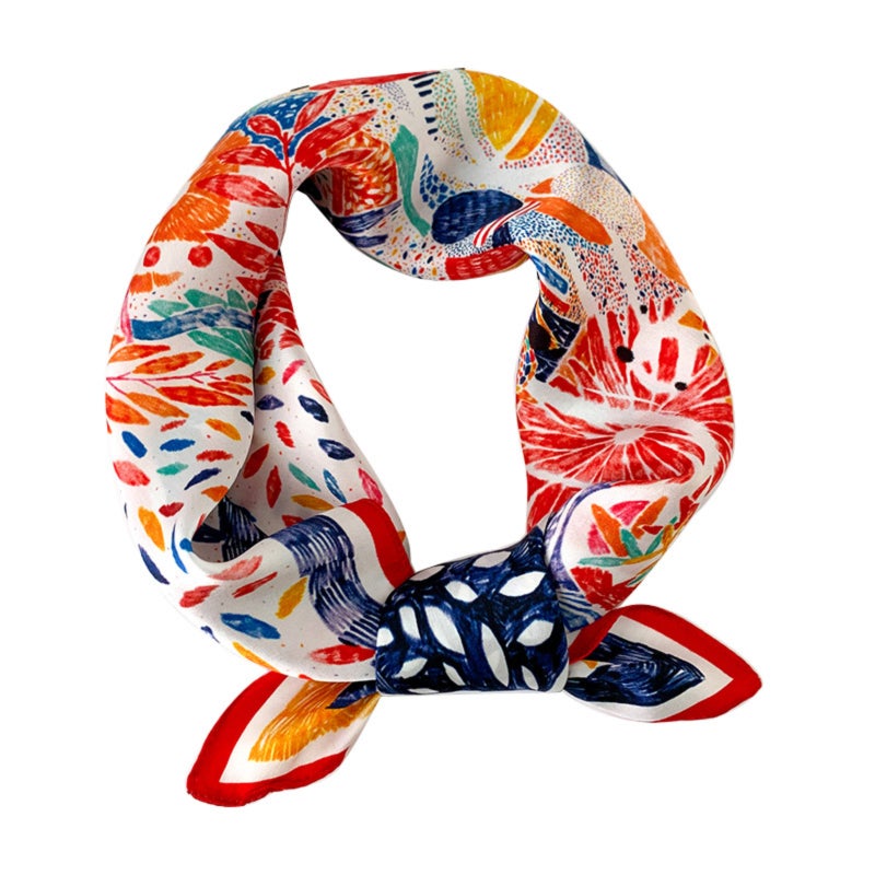 53 * 53Cm small square scarf silk scarf silk square spring and summer scarf headband binding bag/yellow edge camellia - Image 1