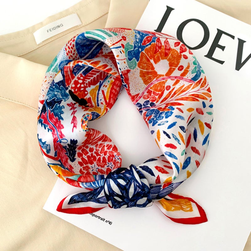 53 * 53Cm small square scarf silk scarf silk square spring and summer scarf headband binding bag/yellow edge camellia - Image 4