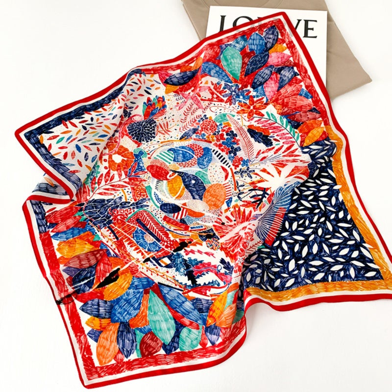 53 * 53Cm small square scarf silk scarf silk square spring and summer scarf headband binding bag/yellow edge camellia - Image 5
