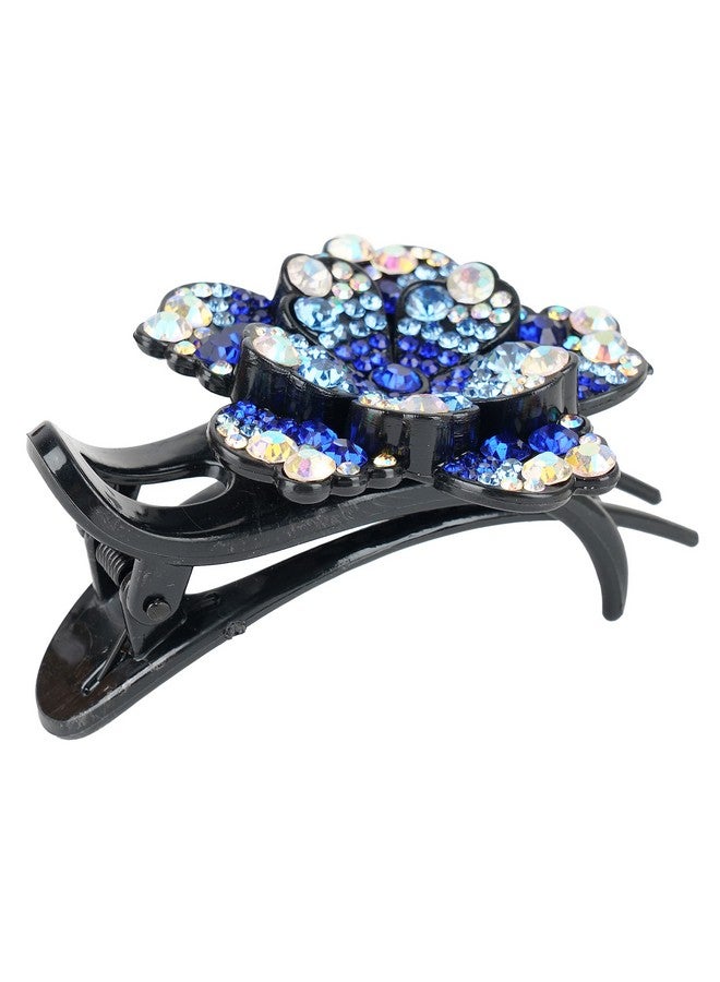 ZEMANIA مشبك شعر طويل أنيق مزين بزهرة واحدة من زيمانيا للنساء مع كريستالات لامعة (9 سم × 7.5 سم) - Image 3