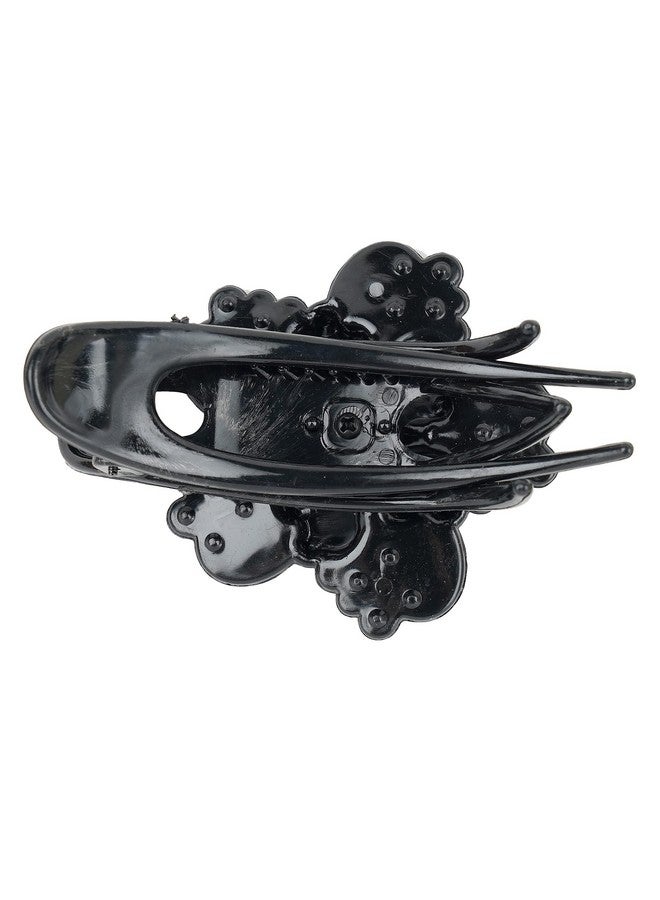 ZEMANIA مشبك شعر طويل أنيق مزين بزهرة واحدة من زيمانيا للنساء مع كريستالات لامعة (9 سم × 7.5 سم) - Image 4