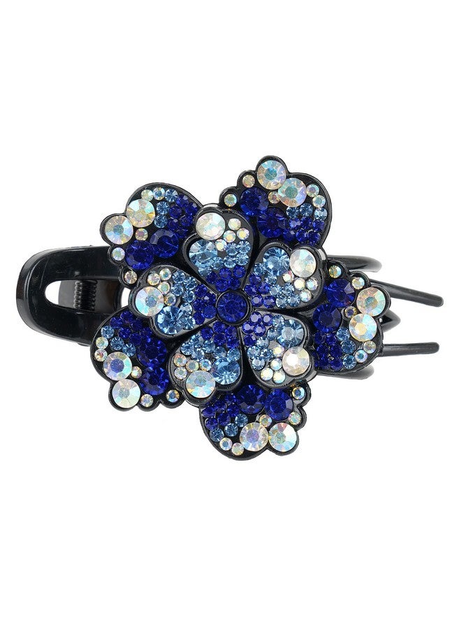 ZEMANIA مشبك شعر طويل أنيق مزين بزهرة واحدة من زيمانيا للنساء مع كريستالات لامعة (9 سم × 7.5 سم) - Image 1