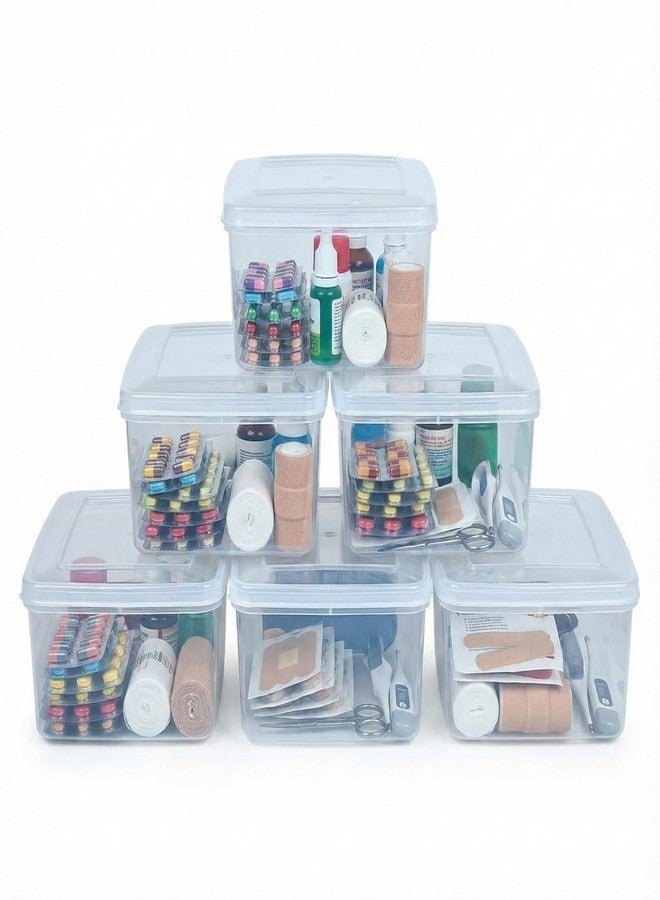 Meepo Home 1700 ML Plastic First Aid & Multi-Utility Storage Box - Snap-Lock Organizer for Medicines, Sewing Kits & Jewellery - Transparent & Stackable - Clear (Pack of 6) - Image 1