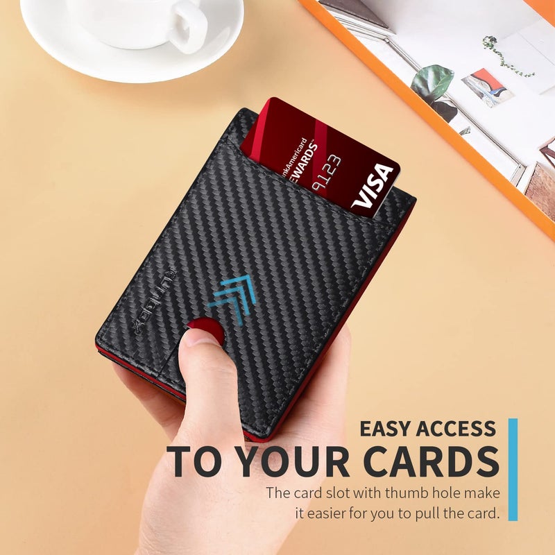 RUNBOX محفظة للرجال نحيفة 11 فتحة لحامل بطاقات الائتمان جلد حجب RFID صغيرة رقيقة محفظة رجال قابلة للطي بسيطة جيب أمامي سعة كبيرة صندوق هدايا أحمر - Image 5