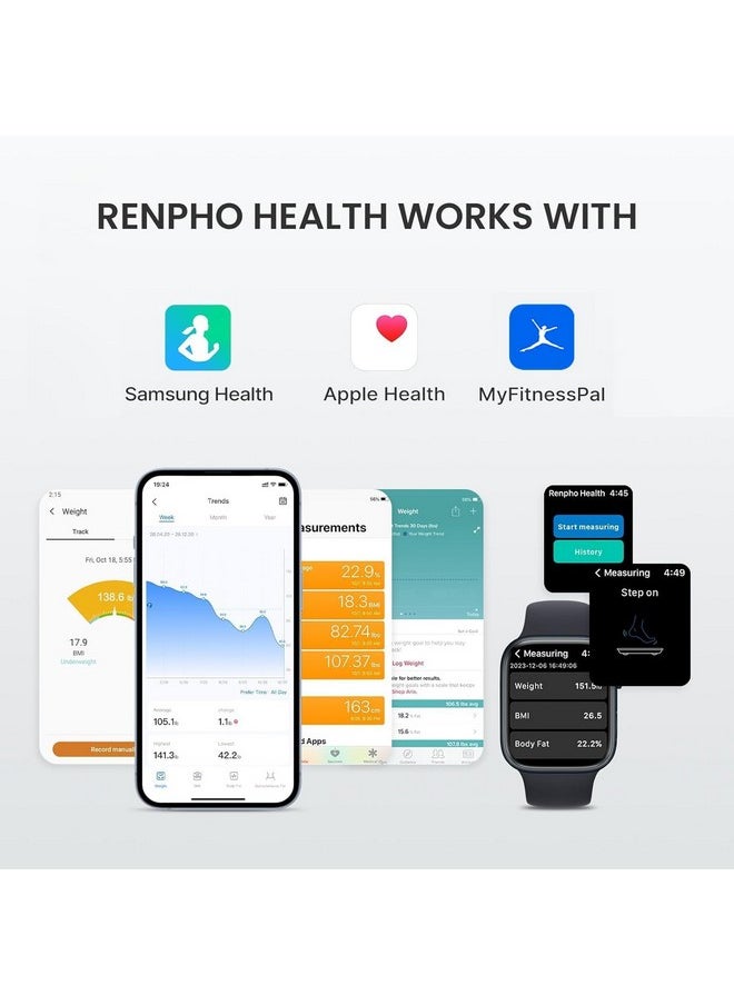 RENPHO RENPHO Smart Scale for Body Weight, USB-C Rechargeable Digital Bathroom Scale, Electronic 13 Body Composition Monitor with Smartphone App, 396 lbs, Black, Elis 1 (11 inch)  - Image 4