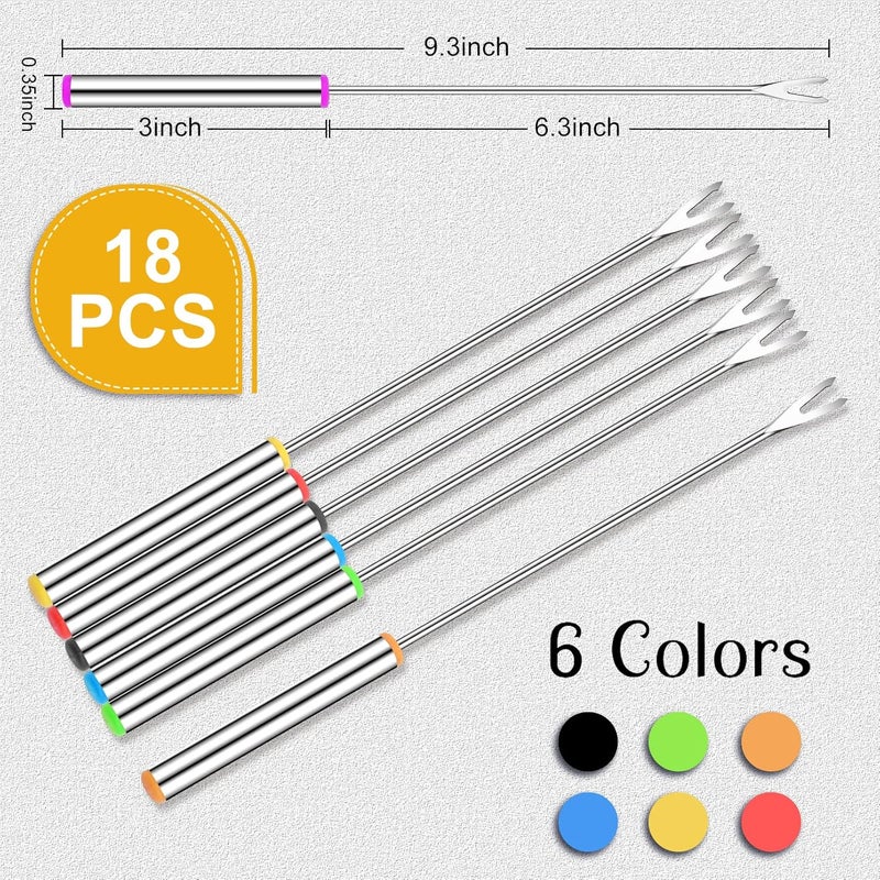 Vyndicca 18 PCS Fondue Forks Stainless Steel,9.3inch Color Coding Cheese Fondue Forks with Heat Resistant Handle,Fondue Sticks for Chocolate Fountain Dessert Meat Barbecue Roast Marshmallows,6 color - Image 2
