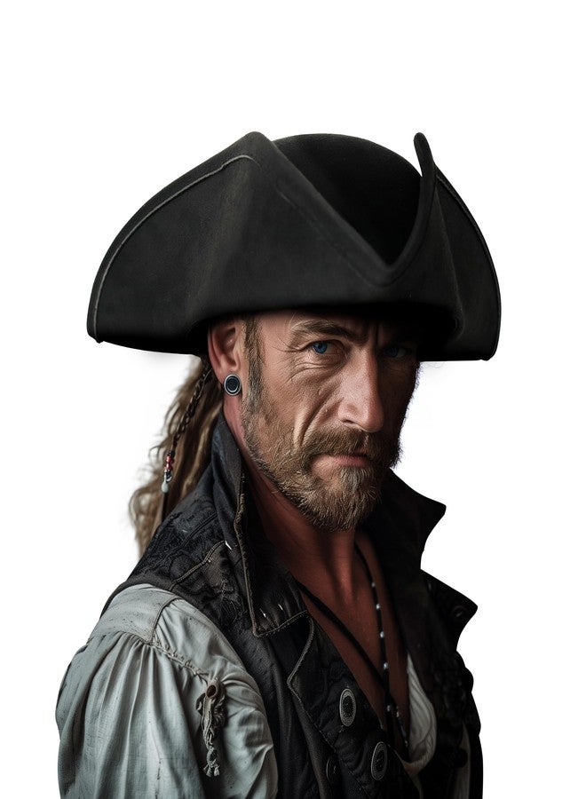 VZQI Pirate Hat Distressed Colonial Style Tricorn Hat for Adult Halloween Costume Accessory Pro Black - Image 1
