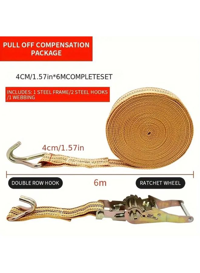 أشرطة راتشيت متينة بطول 6 أمتار مع خطاطيف معدنية قابلة للتعديل قابلة لإعادة الاستخدام مضادة للانزلاق - Image 1