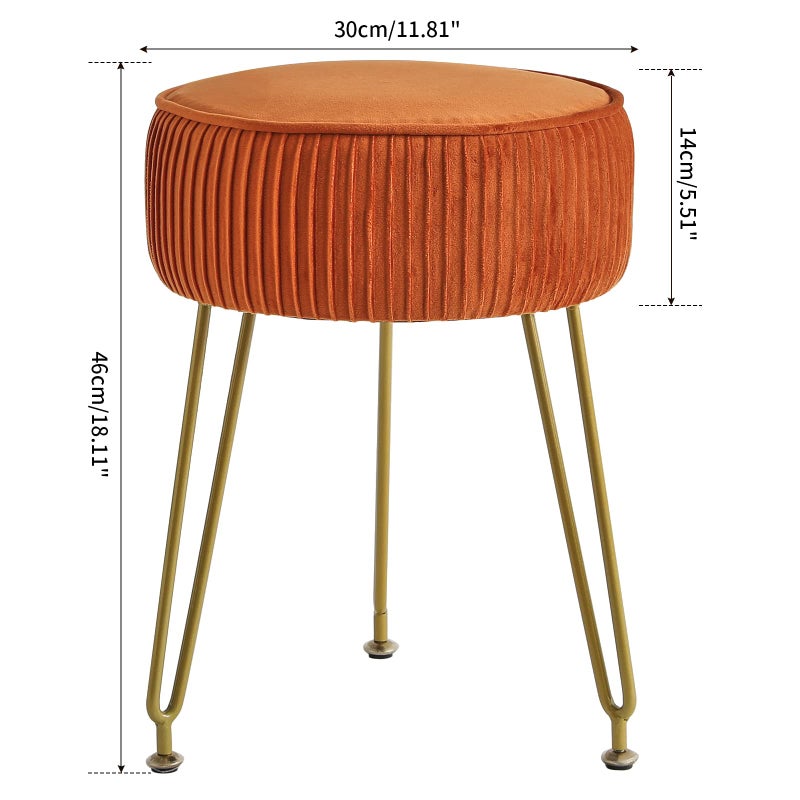 IBUYKE Velvet Round Footrest Stool Ottoman, Makeup Vanity Stool Side Table, Velvet Dressing Table Seat, Pouf Couch Stool, Golden Steel Legs, Orange LG-30J - Image 5