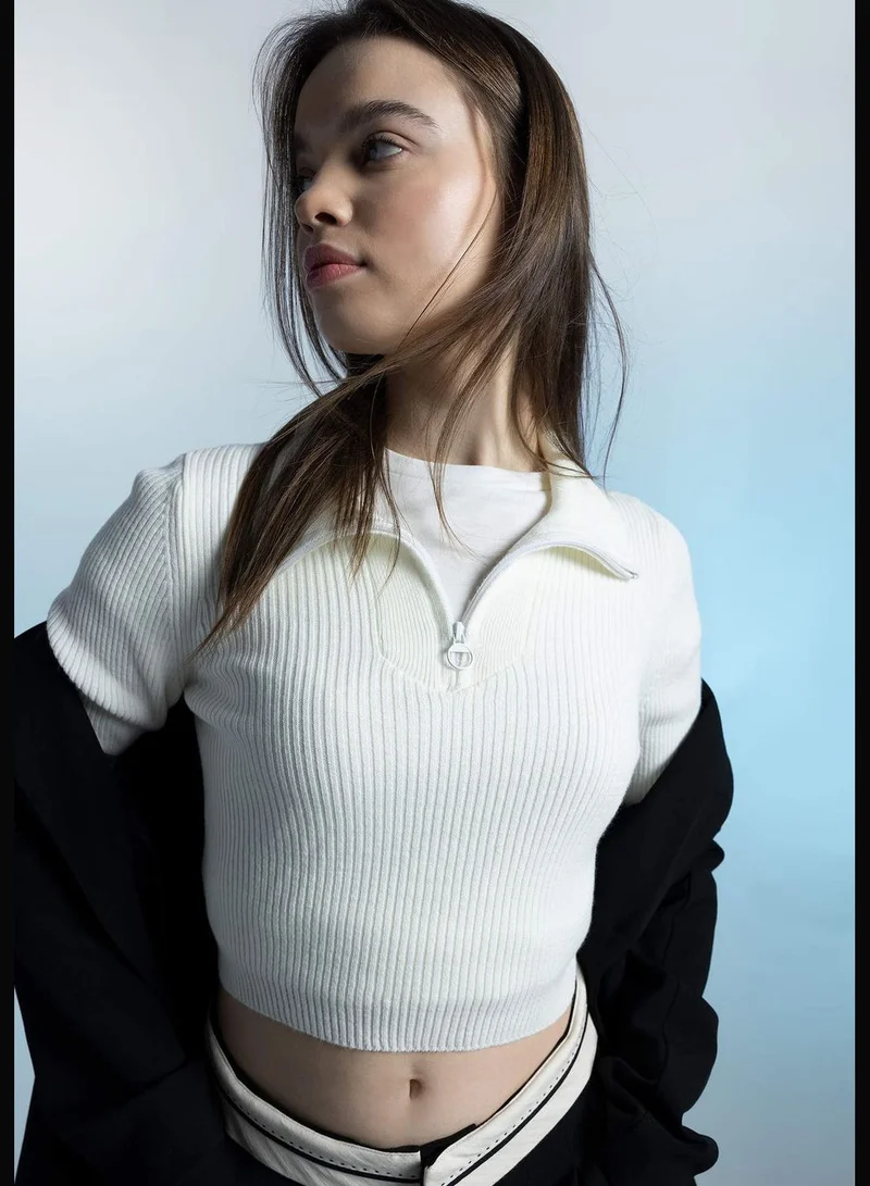 DeFacto Woman Slim Fit Mock Neck Long Sleeve Tricot Pullover