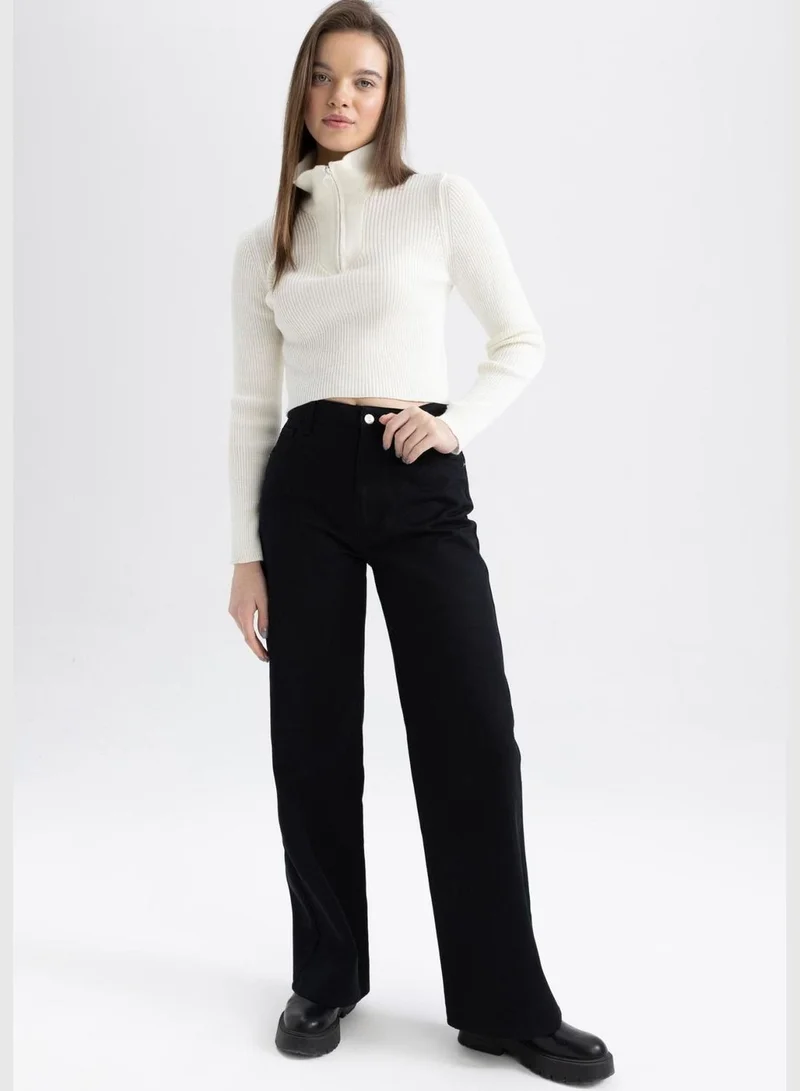 DeFacto Woman Slim Fit Mock Neck Long Sleeve Tricot Pullover