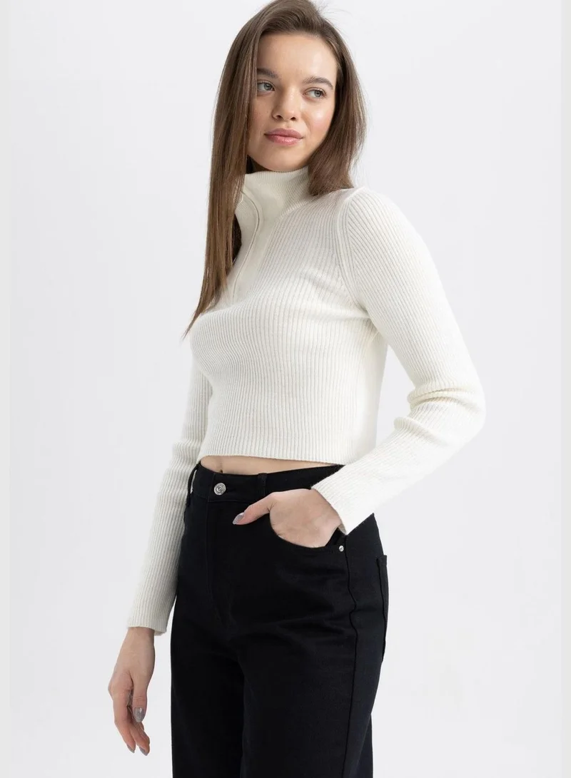 DeFacto Woman Slim Fit Mock Neck Long Sleeve Tricot Pullover
