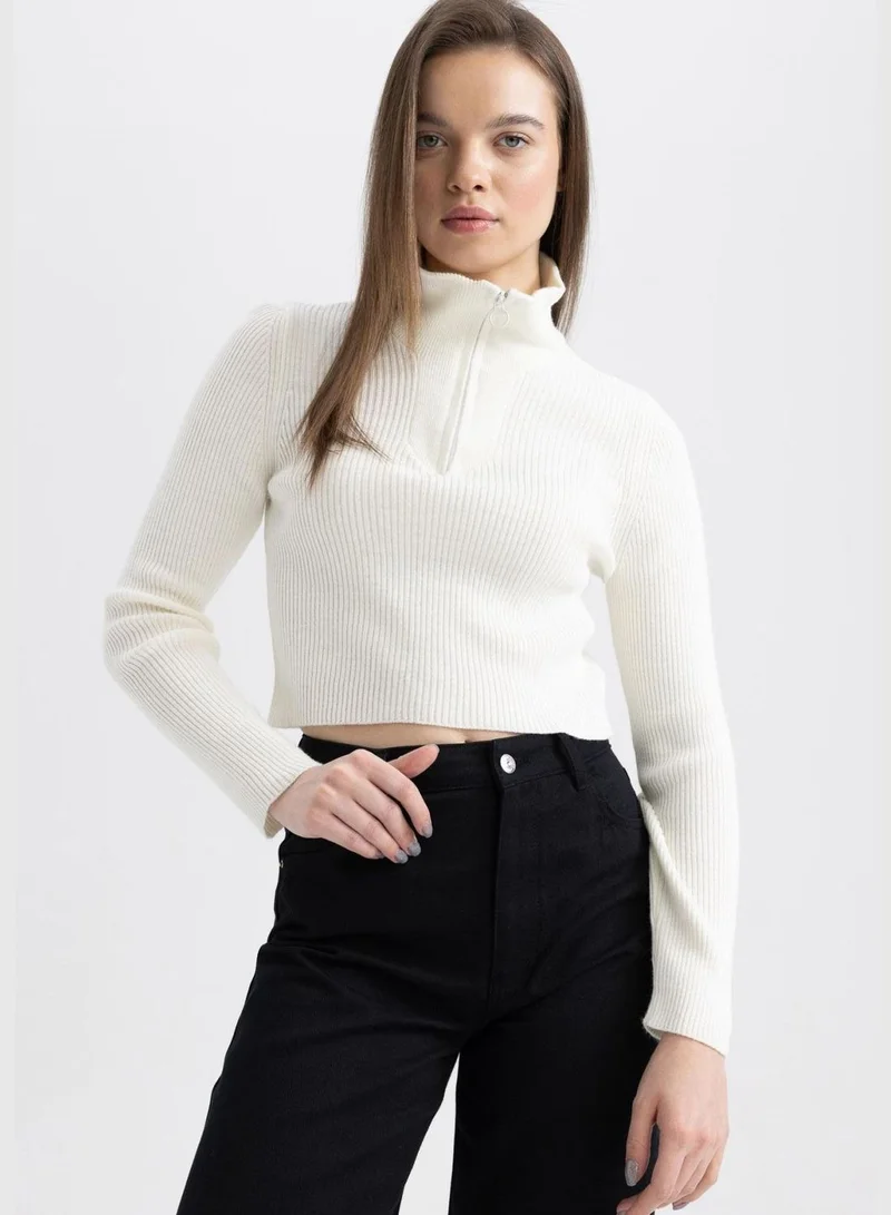 DeFacto Woman Slim Fit Mock Neck Long Sleeve Tricot Pullover