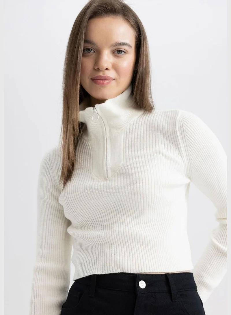 DeFacto Woman Slim Fit Mock Neck Long Sleeve Tricot Pullover