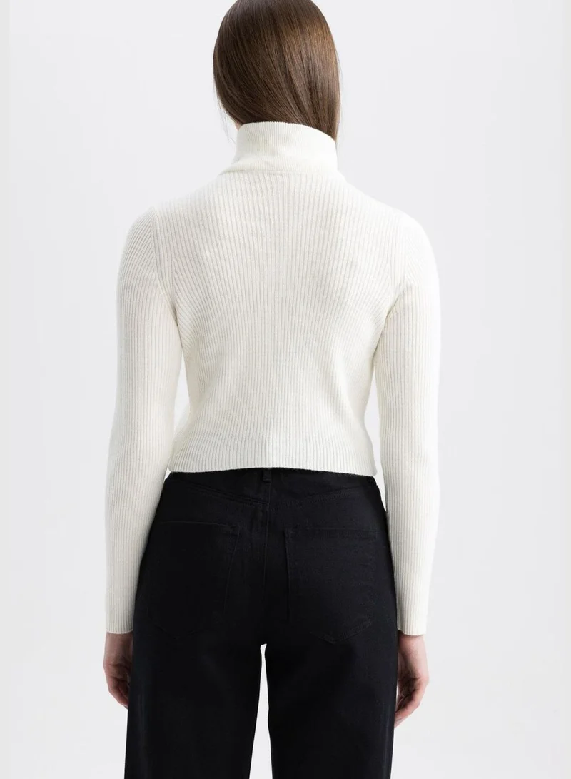 DeFacto Woman Slim Fit Mock Neck Long Sleeve Tricot Pullover