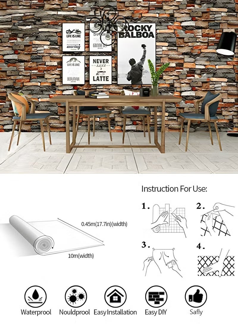 EETU 3D Self-Adhesive Wallpaper,45cm x 10m Faux Stone Peel And Stick Wallpaper,Water Proof Spillage Proof,PVC Wallpaper For House Decoration - Image 4