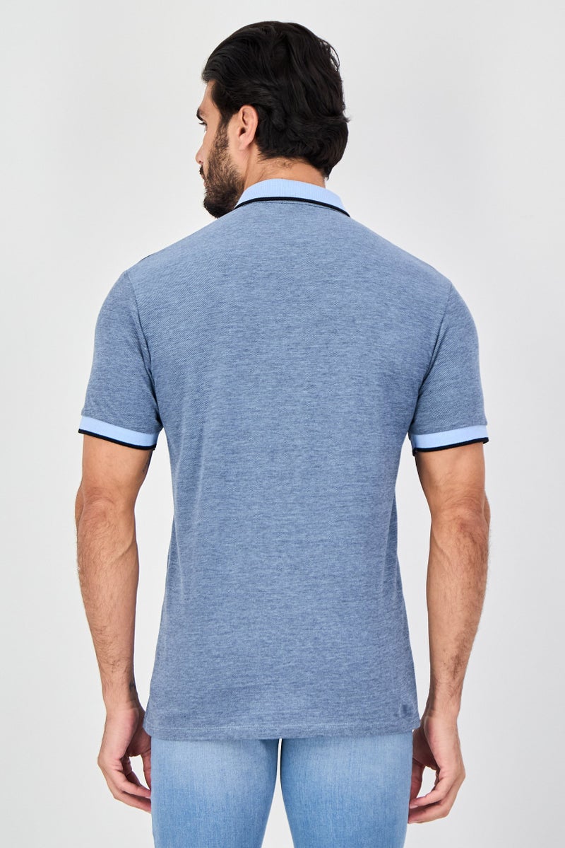 Celio Men Regular Fit Textured Short Sleeve Polo Shirt, Heather Blue - Image 3