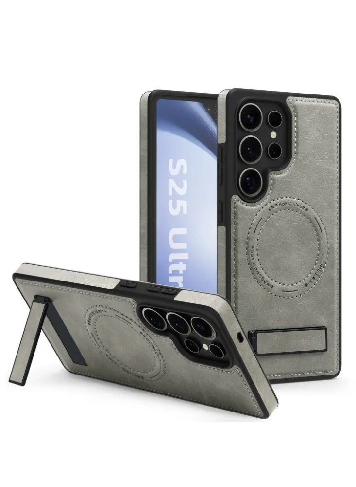Vintage Leather Magnetic Wireless Charging Phone Case For Samsung Galaxy S25/S26 Ultra - Image 1