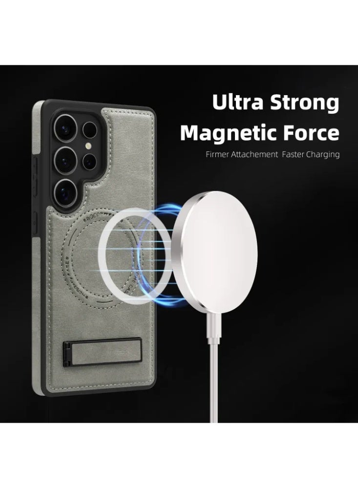 Vintage Leather Magnetic Wireless Charging Phone Case For Samsung Galaxy S25/S26 Ultra - Image 4