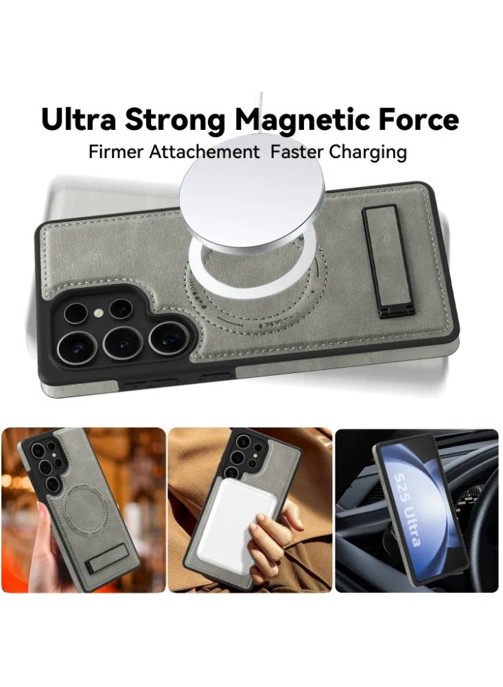 Vintage Leather Magnetic Wireless Charging Phone Case For Samsung Galaxy S25/S26 Ultra - Image 2
