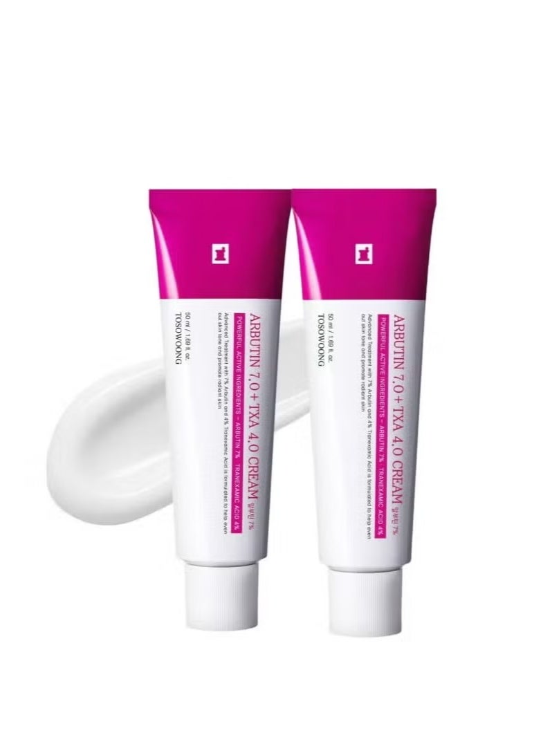 Tosowoong 2-PACK Arbutin 7% + Tranexamic Acid 4% Cream, 70,000ppm Arbutin, 40,000ppm TXA, Niacinamide, Glutathione, Supports Even Skin Tone, Enhances Skin Clarity, Korean Skin Care, 50ml, 1.69 fl.oz - Image 1