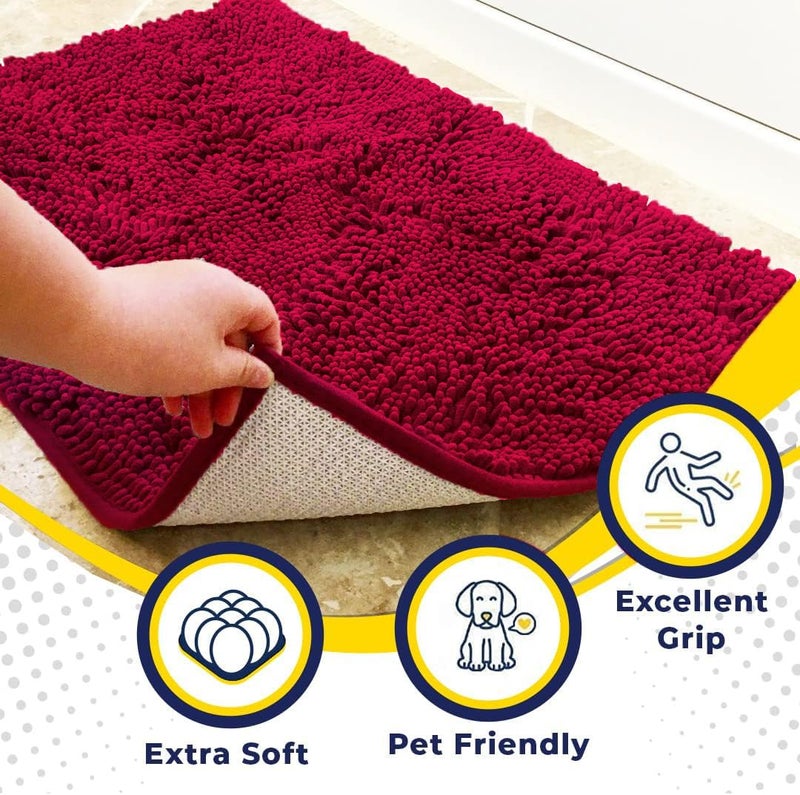 Muddy Mat® | Super Absorbent Door Mat Indoor, Microfiber Quick Dry Chenille Entryway Rug, Non-Slip Front Door Mat, Indoor Mats for Entryway, Machine Washable Pet Rug, Maroon 24"x60" - Image 2