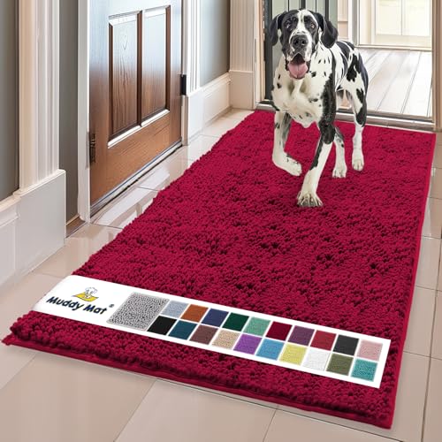 Muddy Mat® | Super Absorbent Door Mat Indoor, Microfiber Quick Dry Chenille Entryway Rug, Non-Slip Front Door Mat, Indoor Mats for Entryway, Machine Washable Pet Rug, Maroon 24"x60" - Image 1