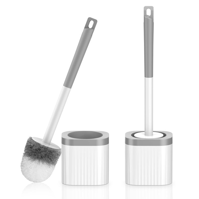 EZKEY Toilet Brush, 2 Pack Compact Toilet Bowl Brush and Holder Set with Nylon Bristles Toilet Cleaner Brush Hidden Toilet Scrubber Brush for Bathroom Cleaning, Grey & White - Image 1