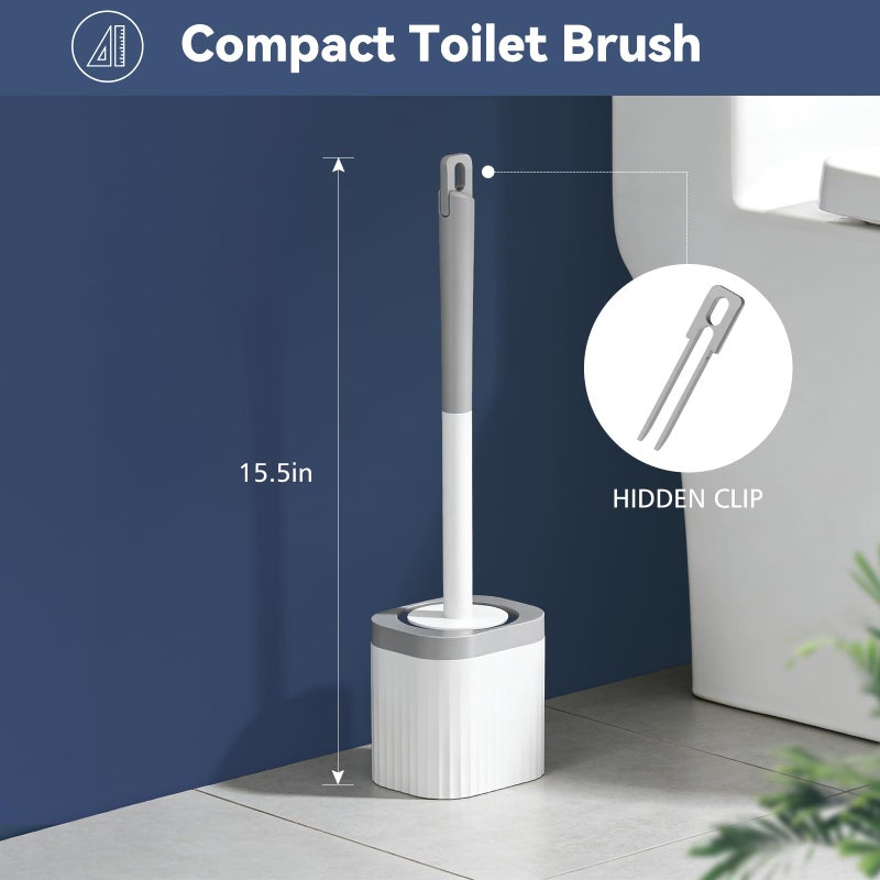 EZKEY Toilet Brush, 2 Pack Compact Toilet Bowl Brush and Holder Set with Nylon Bristles Toilet Cleaner Brush Hidden Toilet Scrubber Brush for Bathroom Cleaning, Grey & White - Image 2