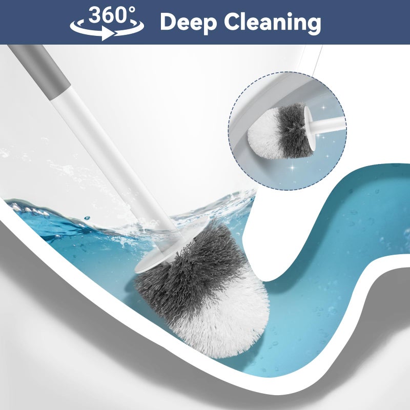 EZKEY Toilet Brush, 2 Pack Compact Toilet Bowl Brush and Holder Set with Nylon Bristles Toilet Cleaner Brush Hidden Toilet Scrubber Brush for Bathroom Cleaning, Grey & White - Image 3