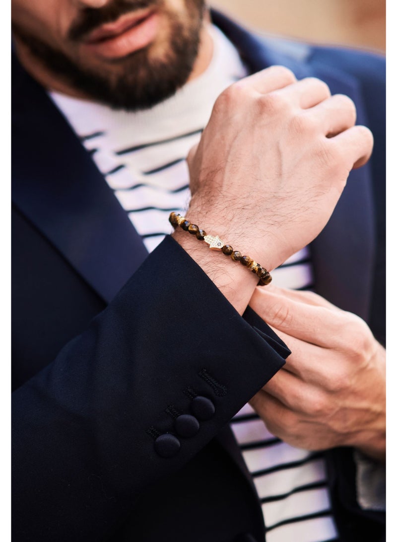 لونورا خرز عين النمر سوار خرز من الحجر الطبيعي مصنوع يدويًا – سوار للرجال، سوار رجالي، هدية للرجال، أساور للرجال – مع يد همسة ذهبية، قابل للتعديل بمقاس واحد للجميع - Image 5