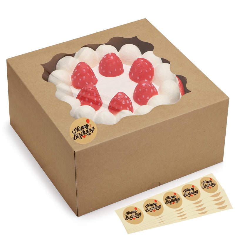 Eupako 10x10x5InchesCakeBoxeswithWindow25pcsBrownBakeryBoxes for Pies Cookies Pastries Chocolates Birthday Party Wedding