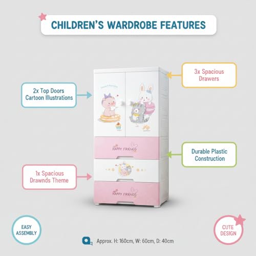Mevigo Door Plastic Wardrobe for Kids| Almirah and Wardrobe for Baby Clothes| Modular Storage Cabinet with Wheel Organizer for Cupboard Rack for Clothes/Shoes/Books/Toy -Sweet heart-SJ6514 - Image 5