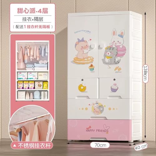 Mevigo Door Plastic Wardrobe for Kids| Almirah and Wardrobe for Baby Clothes| Modular Storage Cabinet with Wheel Organizer for Cupboard Rack for Clothes/Shoes/Books/Toy -Sweet heart-SJ6514 - Image 3