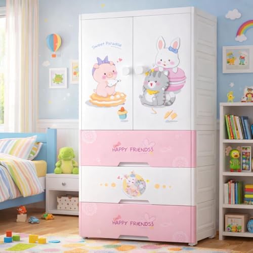 Mevigo Door Plastic Wardrobe for Kids| Almirah and Wardrobe for Baby Clothes| Modular Storage Cabinet with Wheel Organizer for Cupboard Rack for Clothes/Shoes/Books/Toy -Sweet heart-SJ6514 - Image 4
