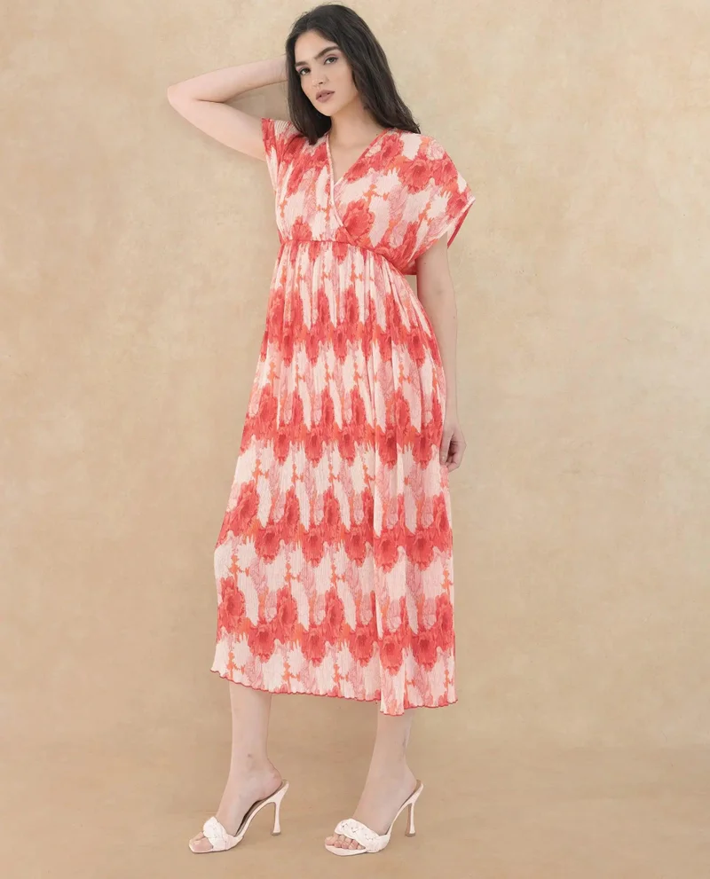 Rareism Women's Floral Printed Midi Wrap Dress