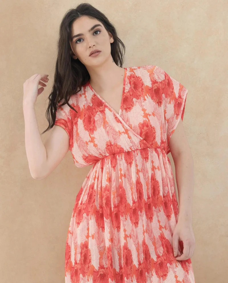 Rareism Women's Floral Printed Midi Wrap Dress