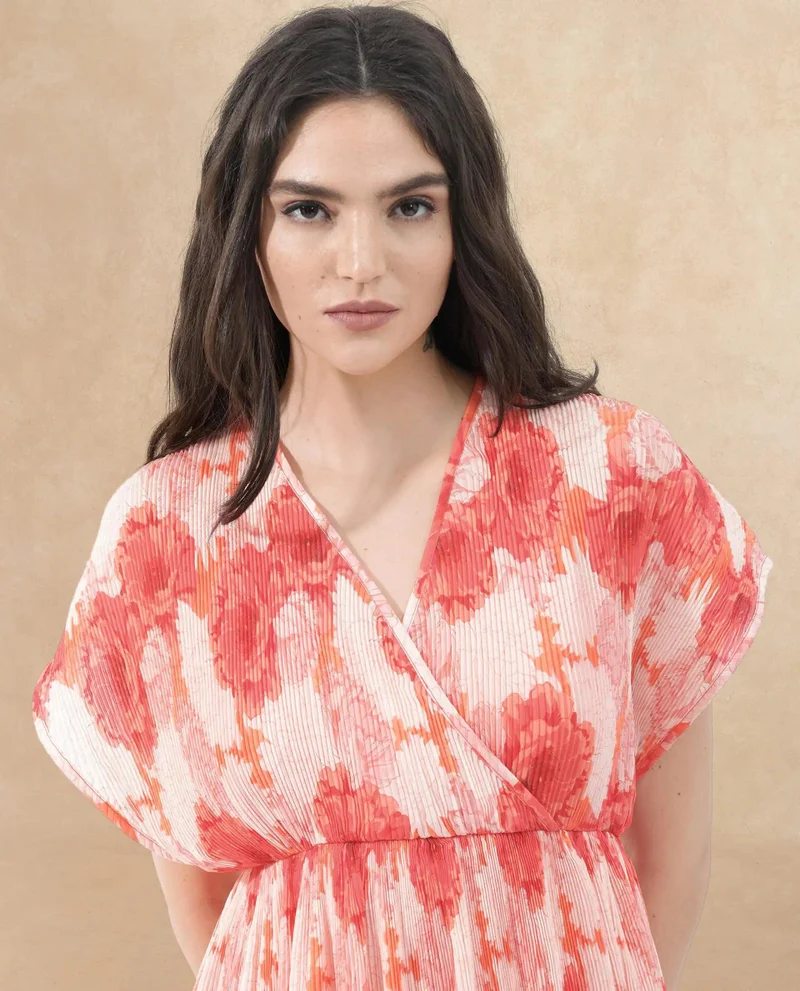 Rareism Women's Floral Printed Midi Wrap Dress
