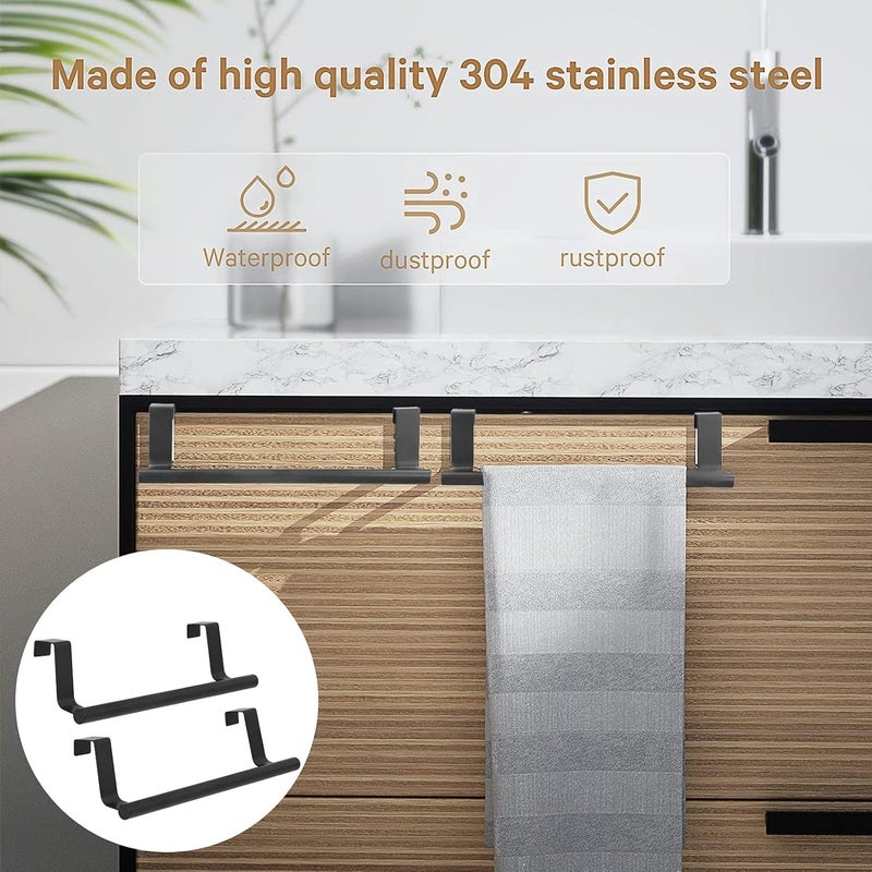 2Pcs Black Stainless Steel Towel Rack 23CM, Punch Free Nail Free Hangable Door Mounted - Space Saving, Rust for Home Bathroom Kitchen (36CM) - Image 2