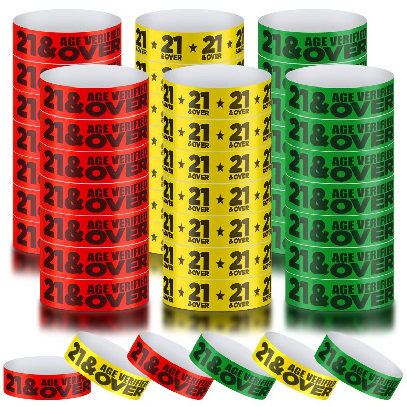 Teling 600 Pcs Over 21 Wristbands Paper Event Wristbands Colored Bracelet Waterproof Wrist Bands Verified Identification Wristbands for Bar Bachelorette Party Concert Entrance Red Green Yellow - Image 2