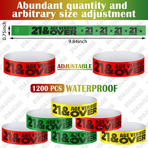 Teling 600 Pcs Over 21 Wristbands Paper Event Wristbands Colored Bracelet Waterproof Wrist Bands Verified Identification Wristbands for Bar Bachelorette Party Concert Entrance Red Green Yellow - Image 3