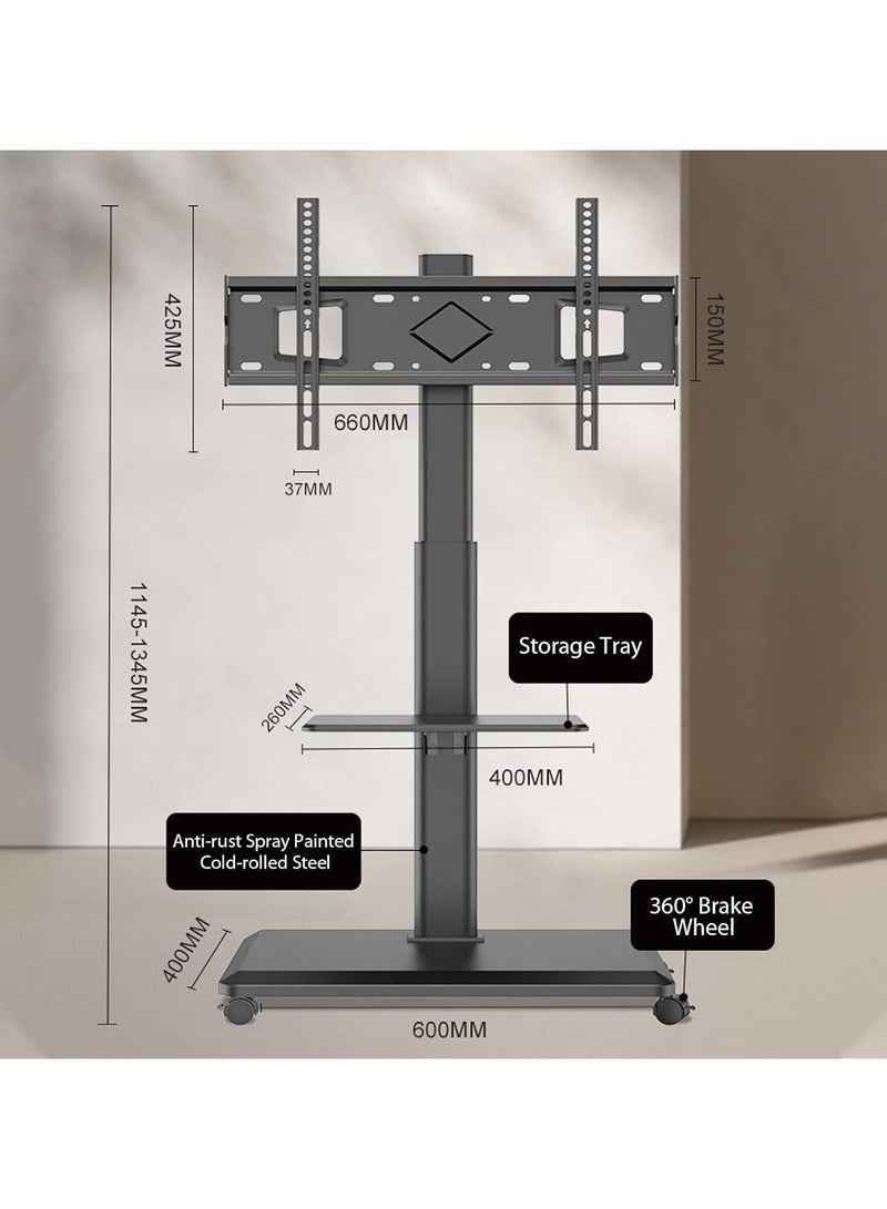 NOAEOU Movable TV Stand with Wheels, Mobile TV Floor Stand, Load 50KG, Suitable 26-70 Inch Screen TV Stands,Swivel & Height Adjustable,for Family Living Room Bedroom Meeting (Black) - Image 2