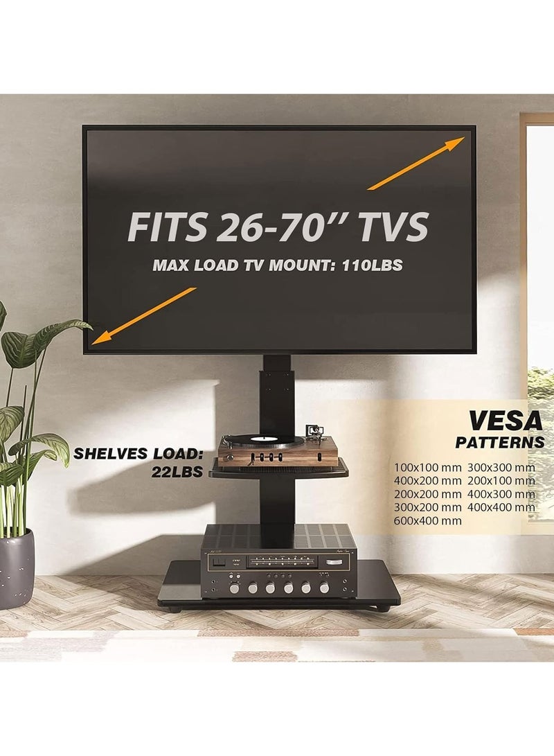 NOAEOU Movable TV Stand with Wheels, Mobile TV Floor Stand, Load 50KG, Suitable 26-70 Inch Screen TV Stands,Swivel & Height Adjustable,for Family Living Room Bedroom Meeting (Black) - Image 3